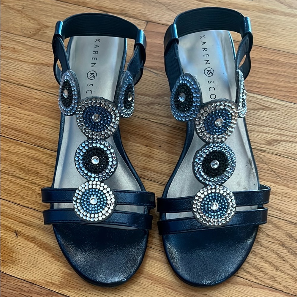 Karen Scott Navy and Silver Sandals with Medallion Embellishments